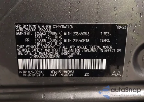 2023 Toyota Bz4X Xle из США, поврежденный, VIN JTMABACA3PA038951